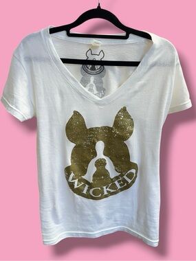 Wicked Logo V-Neck Tee - White with Gold Graphic